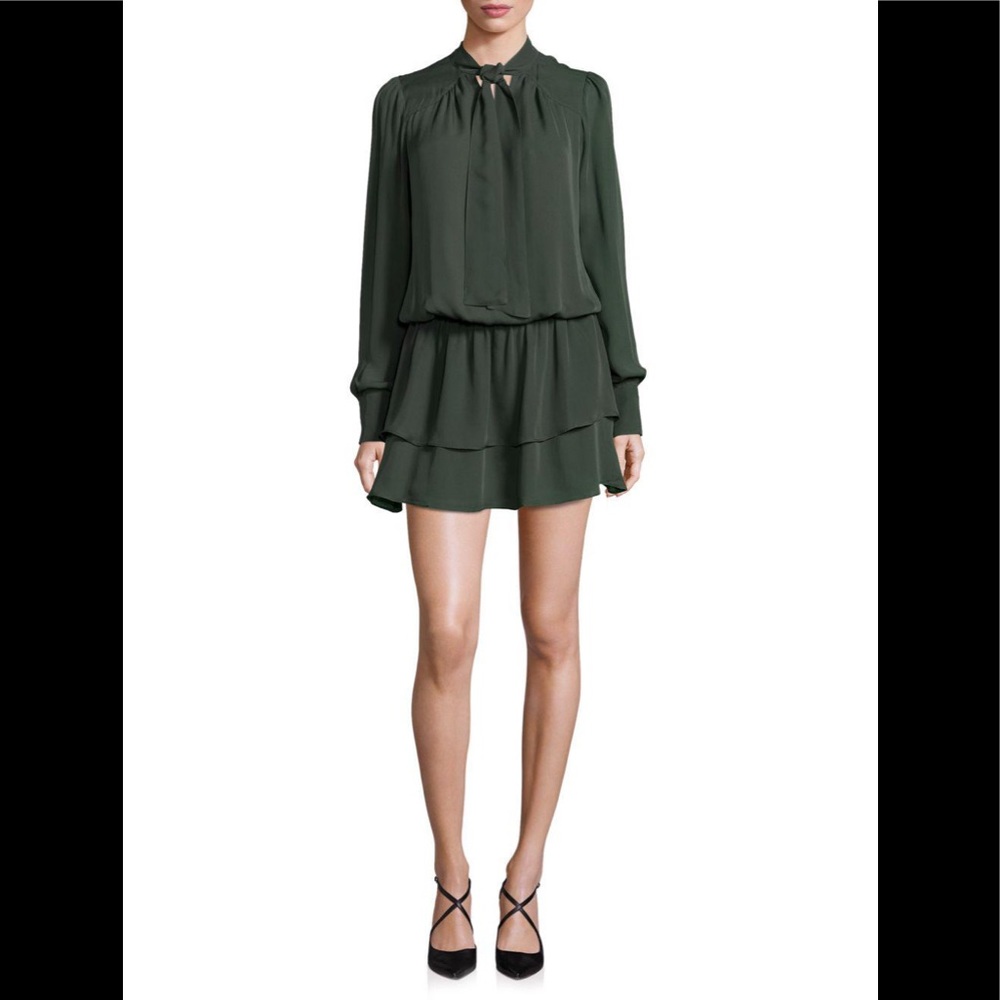 Parker Marybeth silk drop-waist tie-neck dress, M